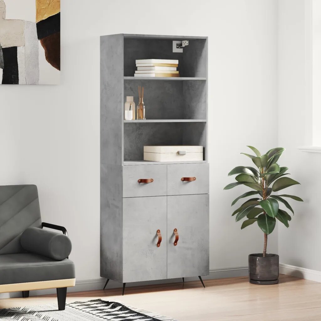 vidaXL Висок шкаф бетонно сив 695x34x180 см инженерно дърво