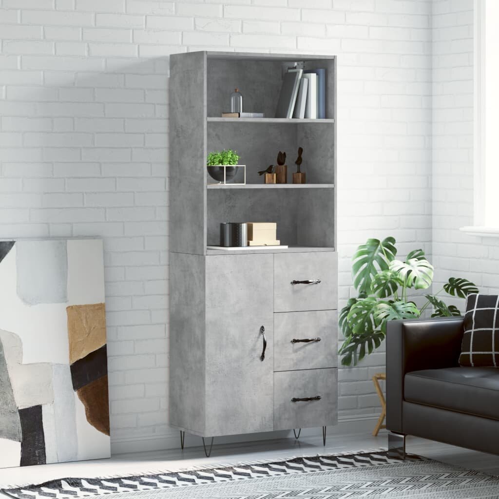 vidaXL Висок шкаф бетонно сив 695x34x180 см инженерно дърво