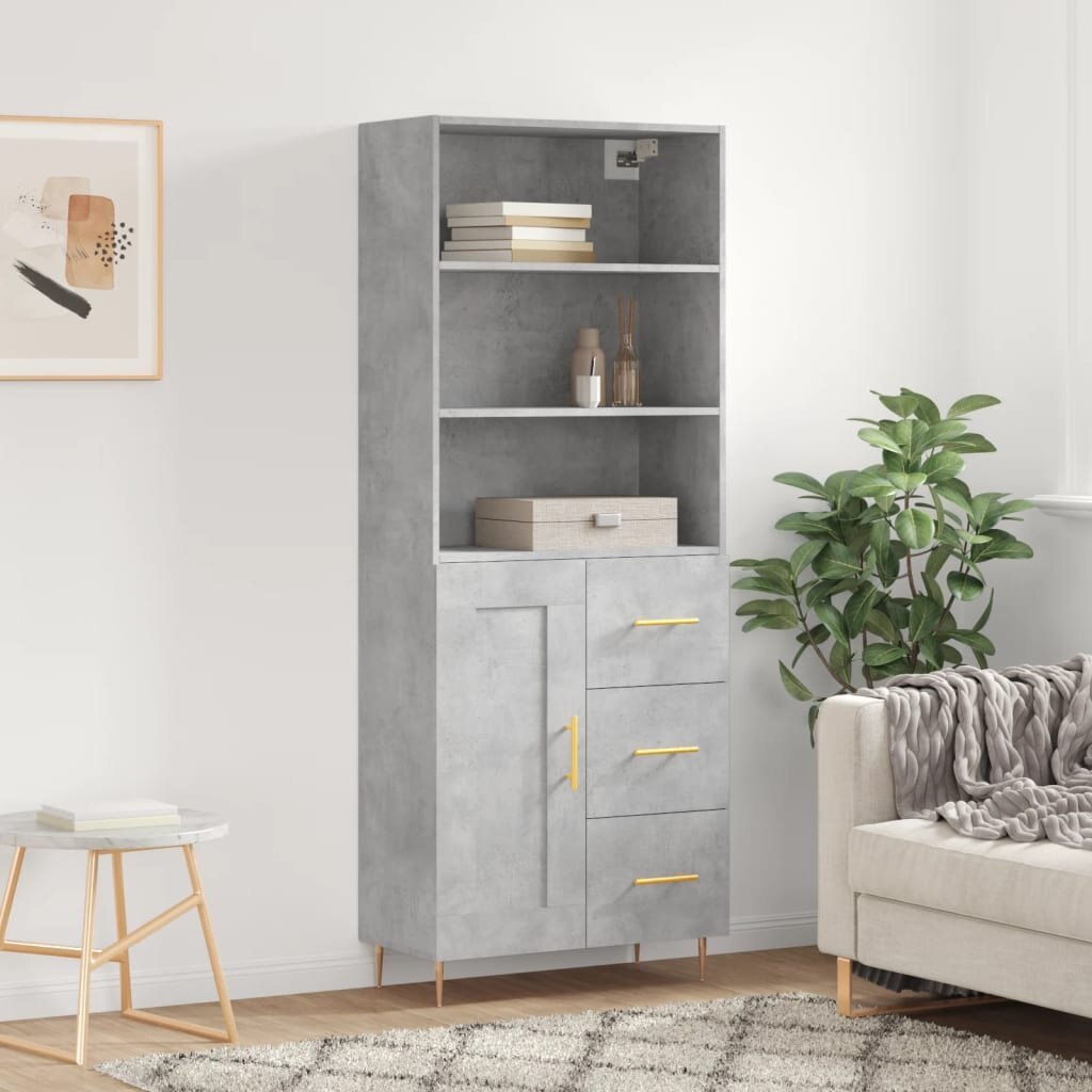 vidaXL Висок шкаф бетонно сив 695x34x180 см инженерно дърво