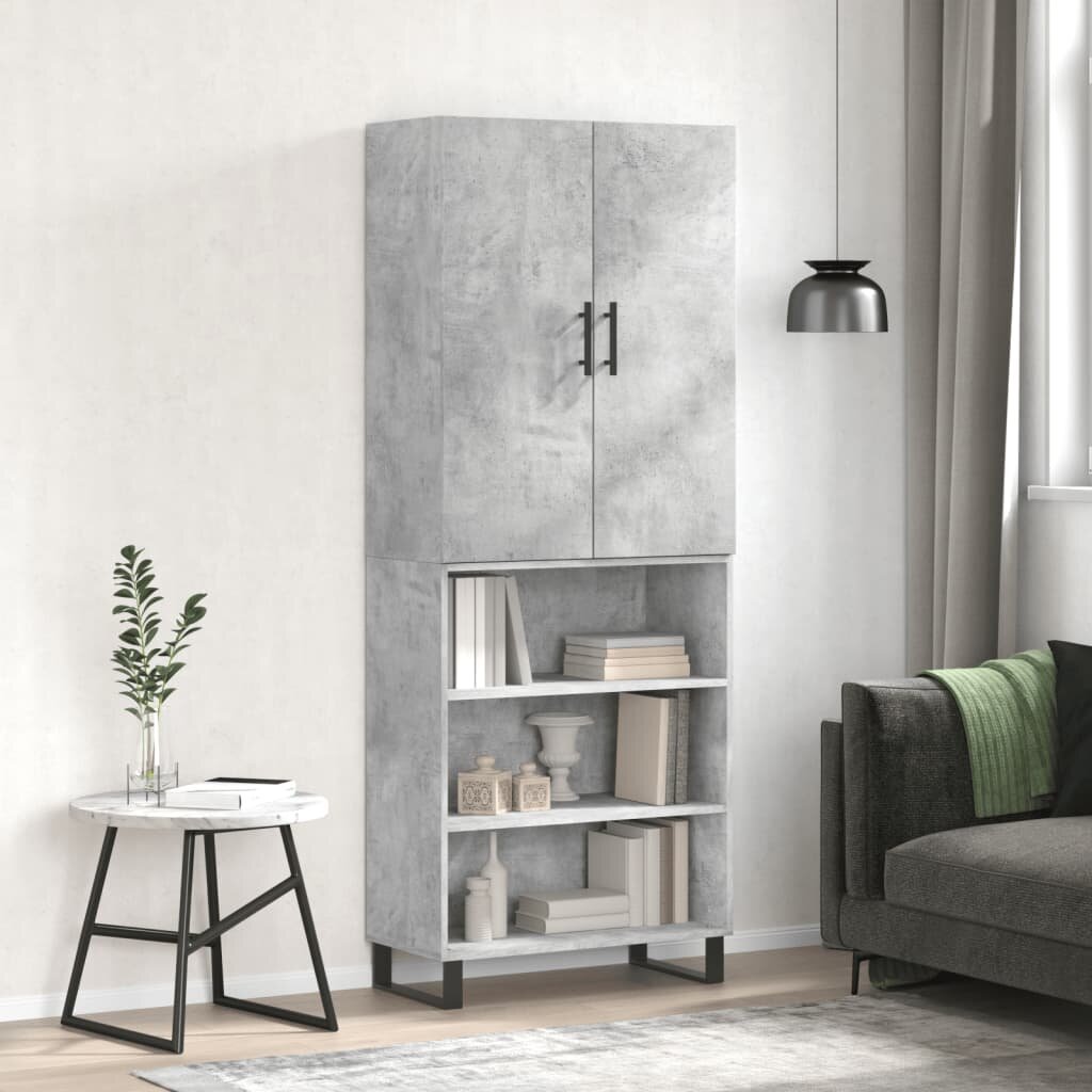 vidaXL Висок шкаф бетонно сив 695x34x180 см инженерно дърво