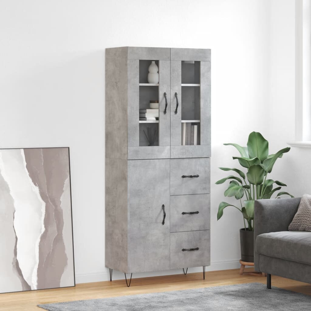 vidaXL Висок шкаф бетонно сив 695x34x180 см инженерно дърво