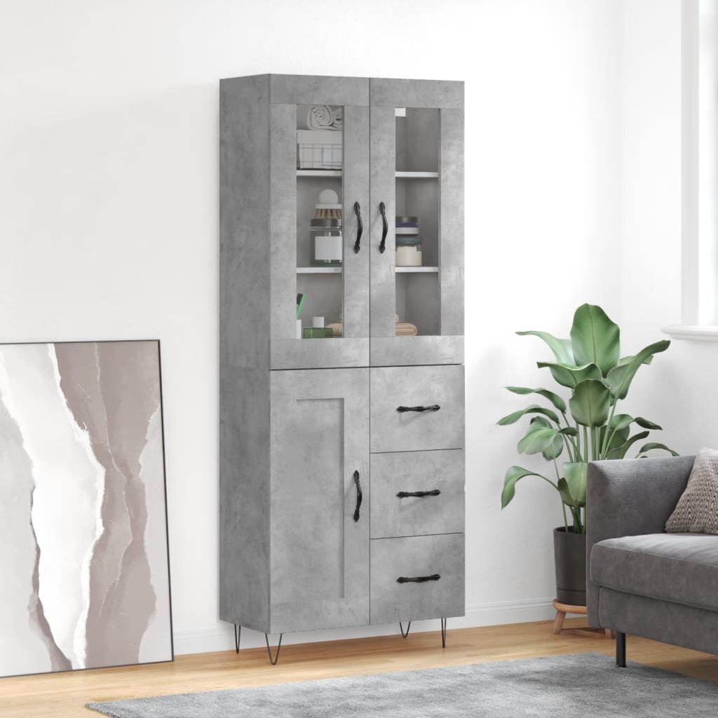 vidaXL Висок шкаф бетонно сив 695x34x180 см инженерно дърво