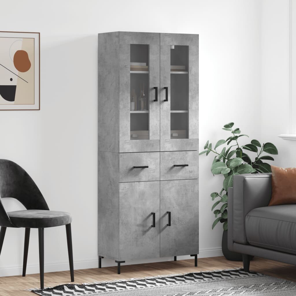 vidaXL Висок шкаф бетонно сив 695x34x180 см инженерно дърво