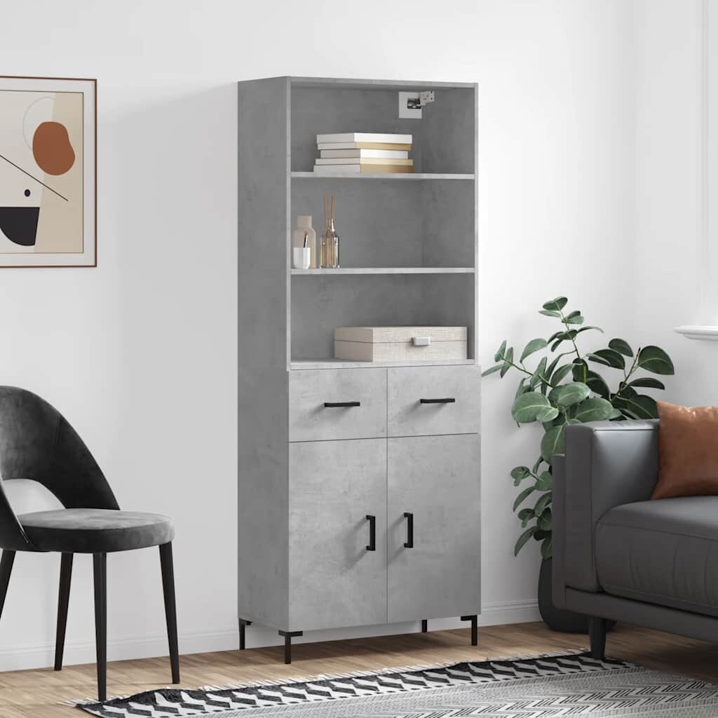 vidaXL Висок шкаф бетонно сив 695x34x180 см инженерно дърво