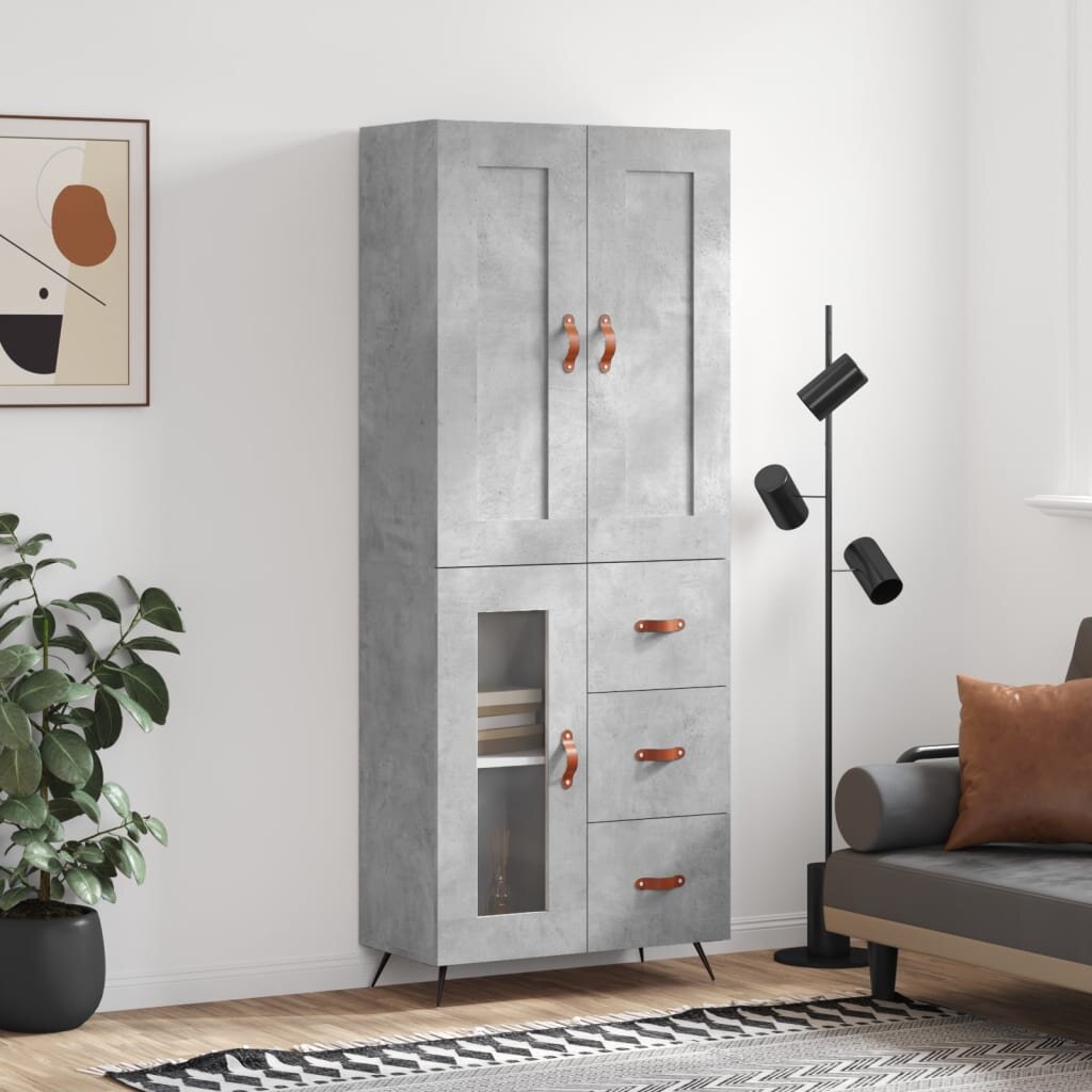 vidaXL Висок шкаф бетонно сив 695x34x180 см инженерно дърво