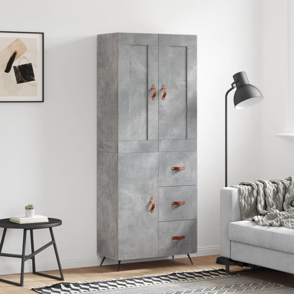vidaXL Висок шкаф бетонно сив 695x34x180 см инженерно дърво