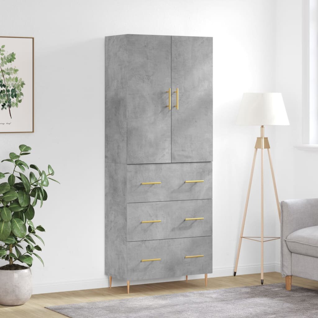 vidaXL Висок шкаф бетонно сив 695x34x180 см инженерно дърво