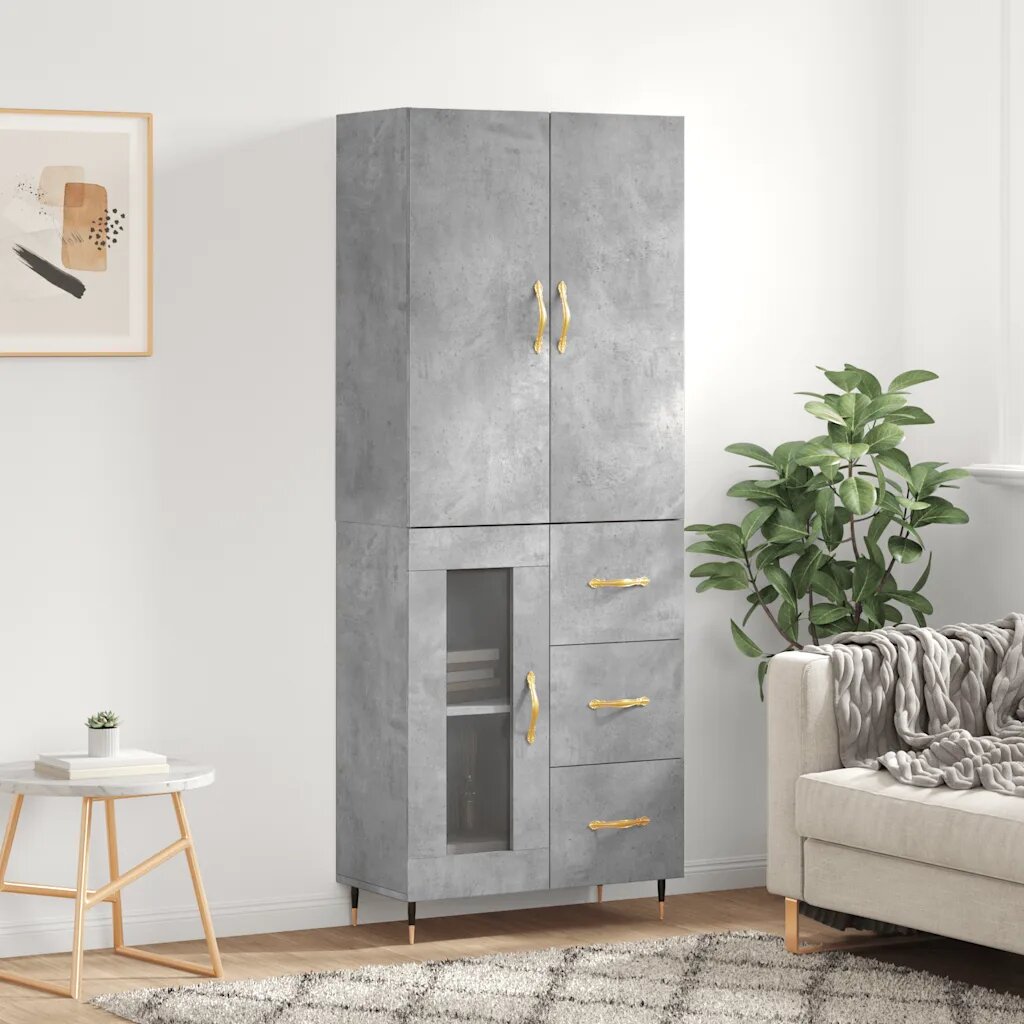 vidaXL Висок шкаф бетонно сив 695x34x180 см инженерно дърво