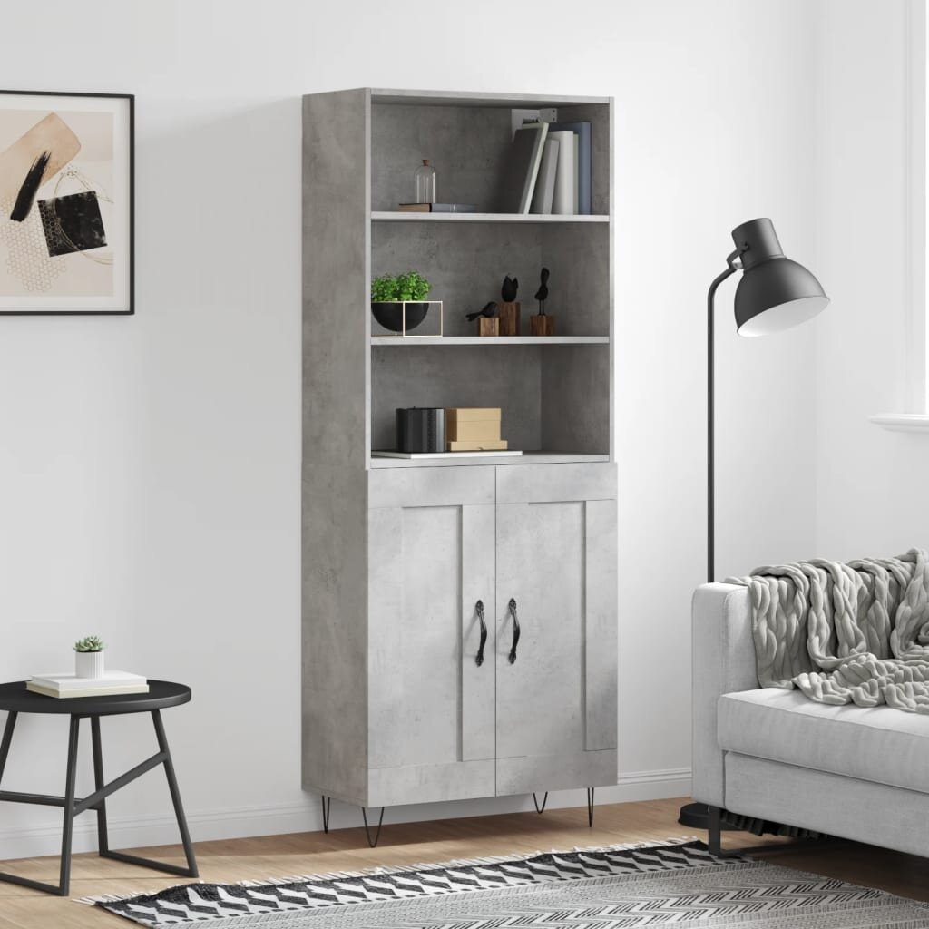 vidaXL Висок шкаф бетонно сив 695x34x180 см инженерно дърво