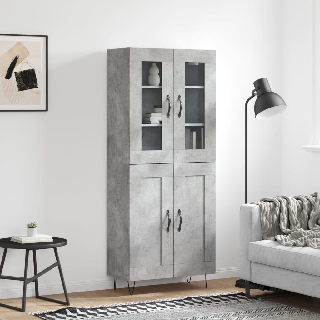 vidaXL Висок шкаф бетонно сив 695x34x180 см инженерно дърво