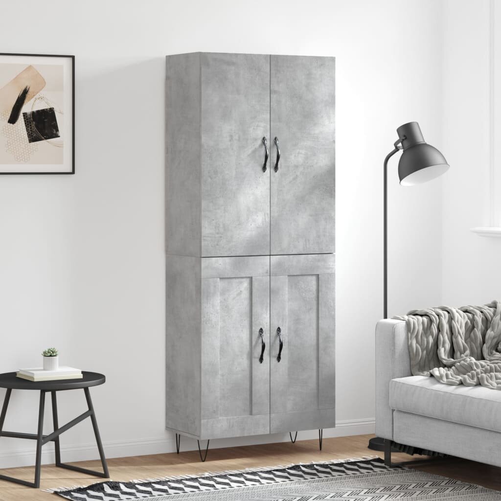 vidaXL Висок шкаф бетонно сив 695x34x180 см инженерно дърво