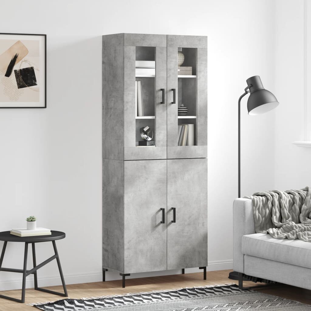 vidaXL Висок шкаф бетонно сив 695x34x180 см инженерно дърво
