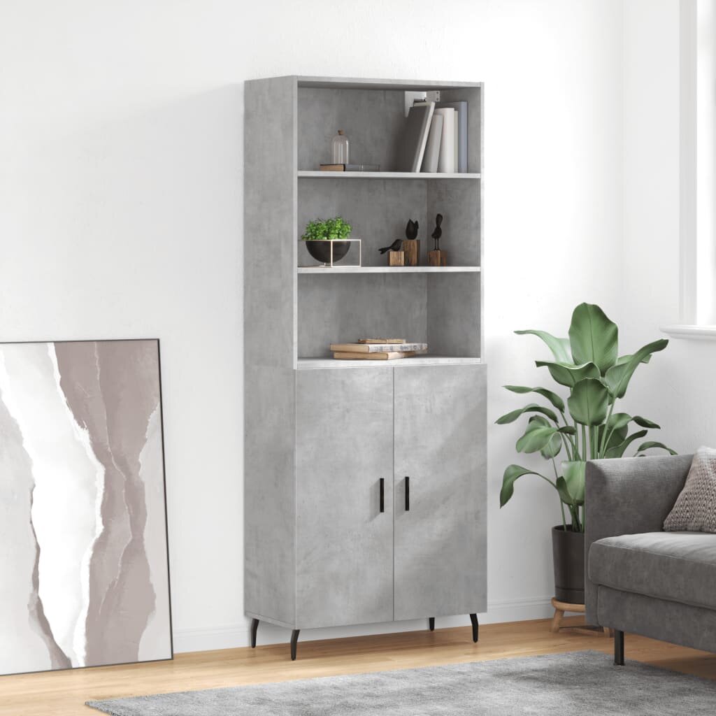 vidaXL Висок шкаф бетонно сив 695x34x180 см инженерно дърво