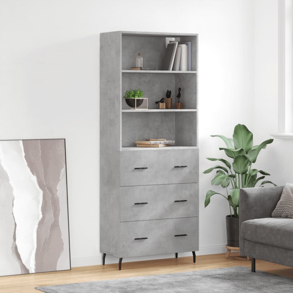 vidaXL Висок шкаф бетонно сив 695x34x180 см инженерно дърво