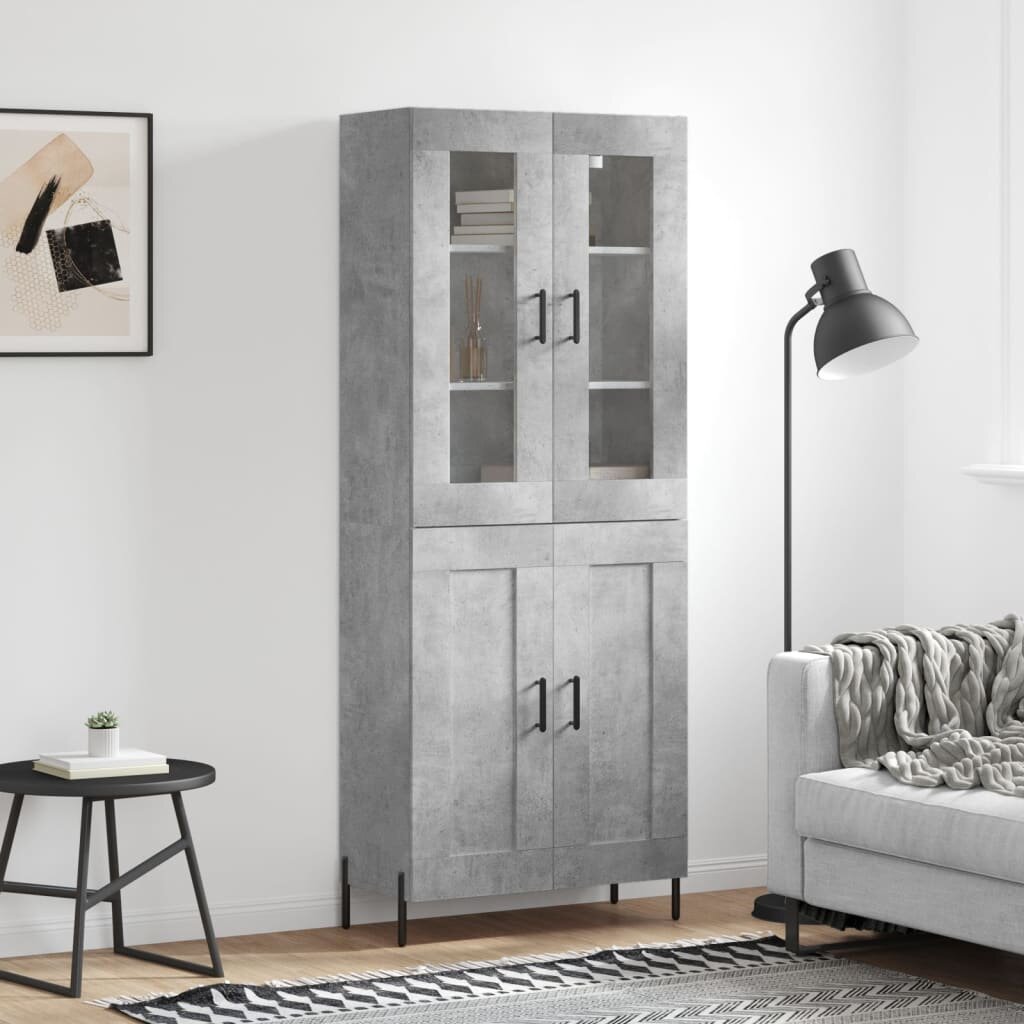 vidaXL Висок шкаф бетонно сив 695x34x180 см инженерно дърво