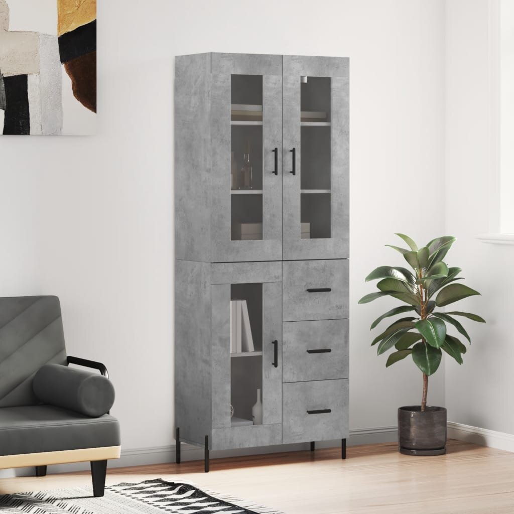 vidaXL Висок шкаф бетонно сив 695x34x180 см инженерно дърво