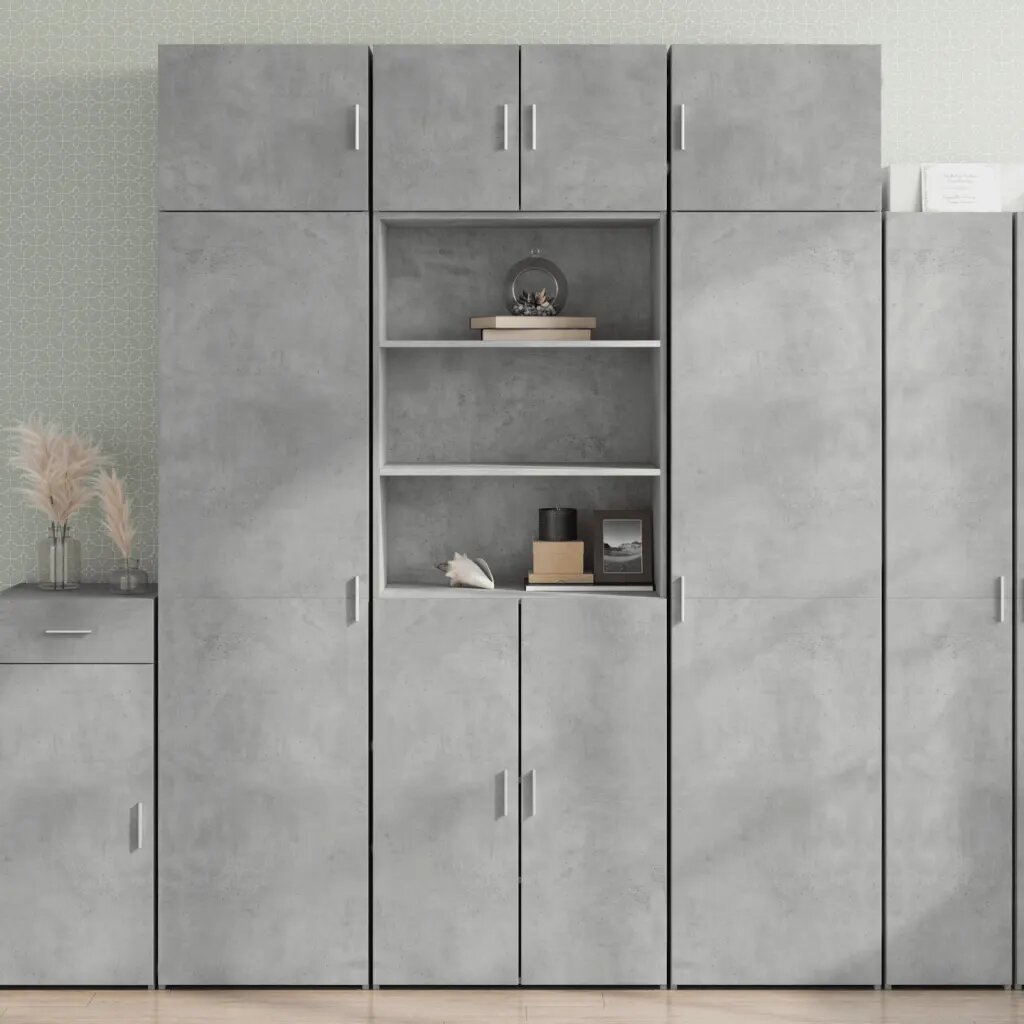 vidaXL Висок шкаф бетонно сив 70x425x185 см инженерно дърво