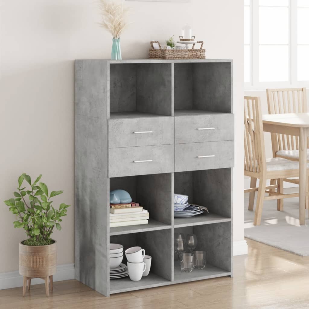 vidaXL Висок шкаф бетонно сив 80x425x124 см инженерно дърво