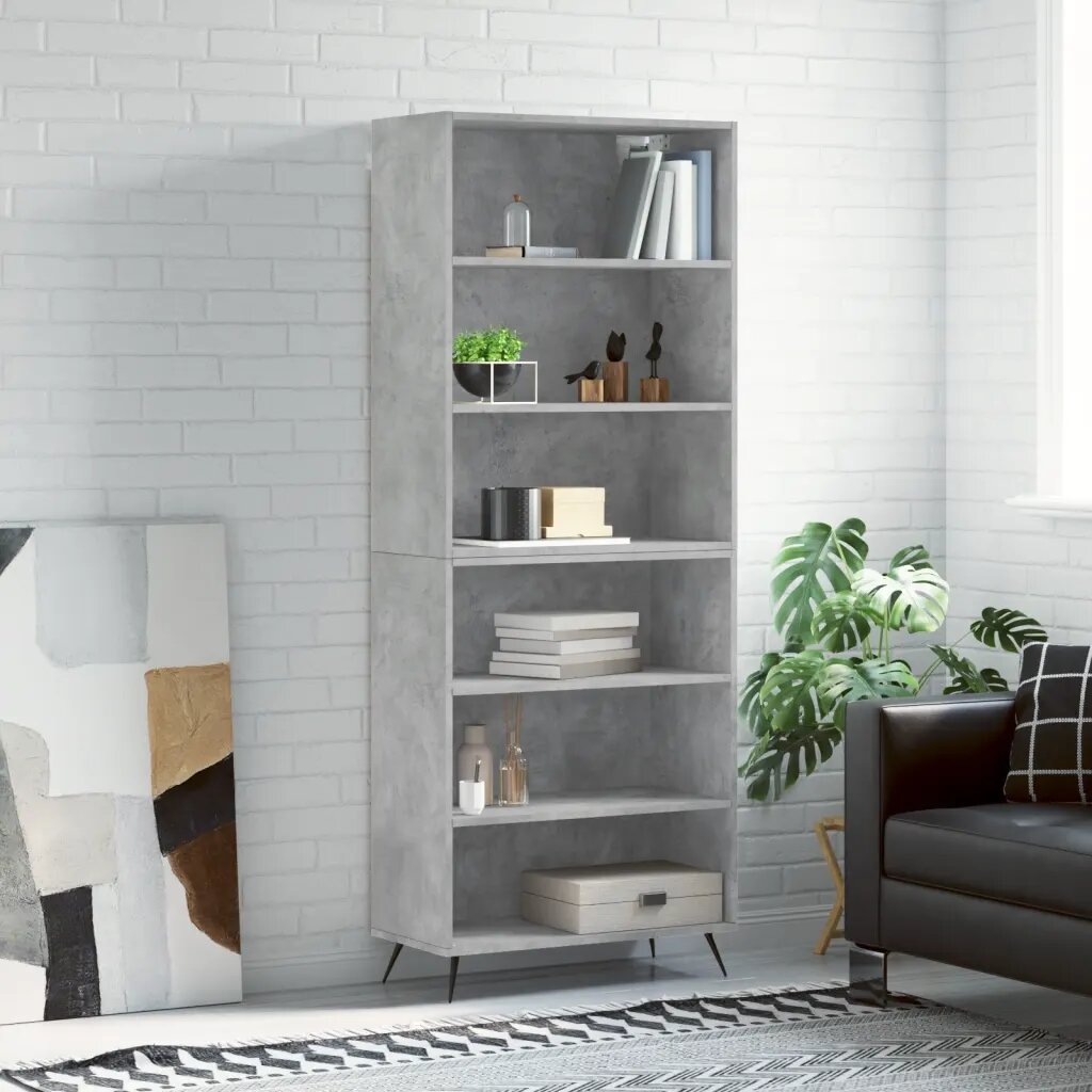 vidaXL Висок шкаф бетонно сиво 695x325x180 см инженерно дърво