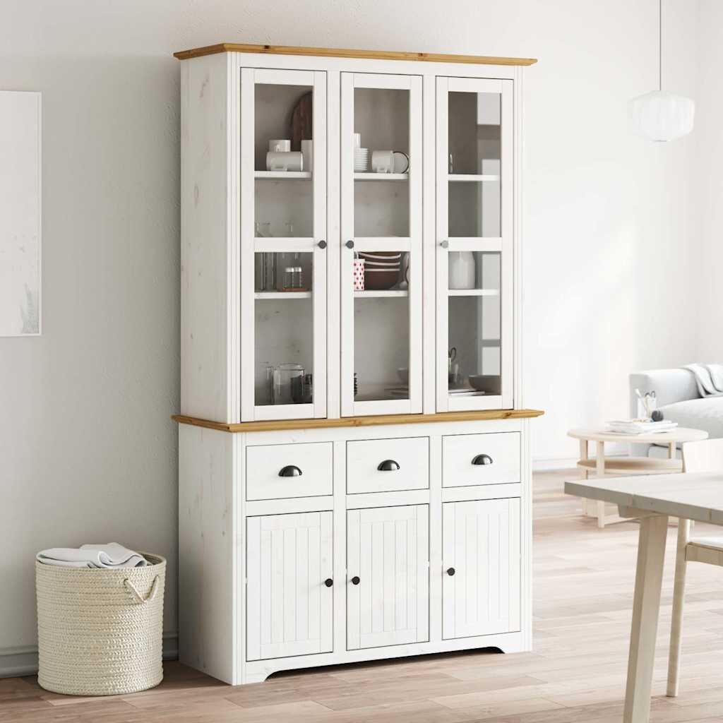 vidaXL Висок шкаф BODO бяло и кафяво 1155x43x2005 см бор масив