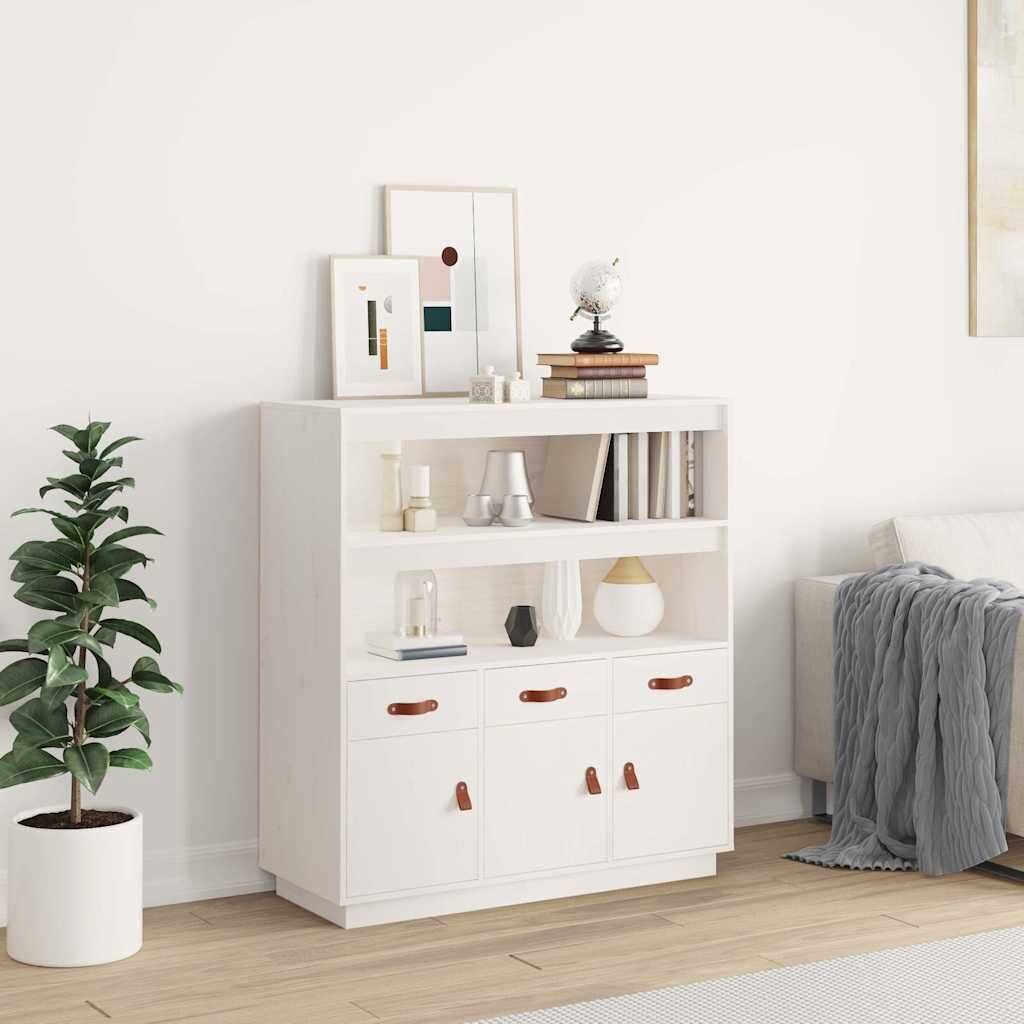 vidaXL Висок шкаф бял 100x40x1085 см борово дърво масив