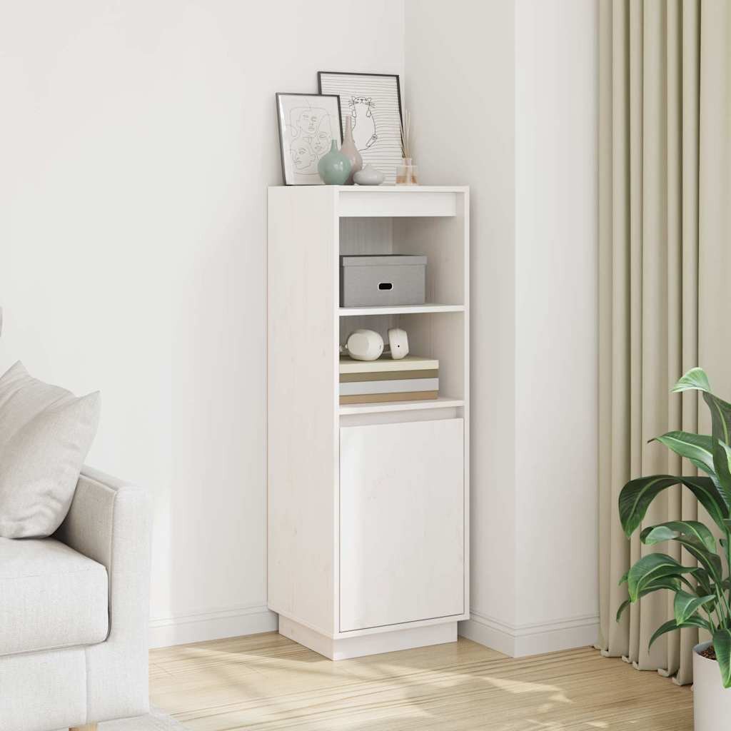 vidaXL Висок шкаф бял 37x34x110 см борово дърво масив