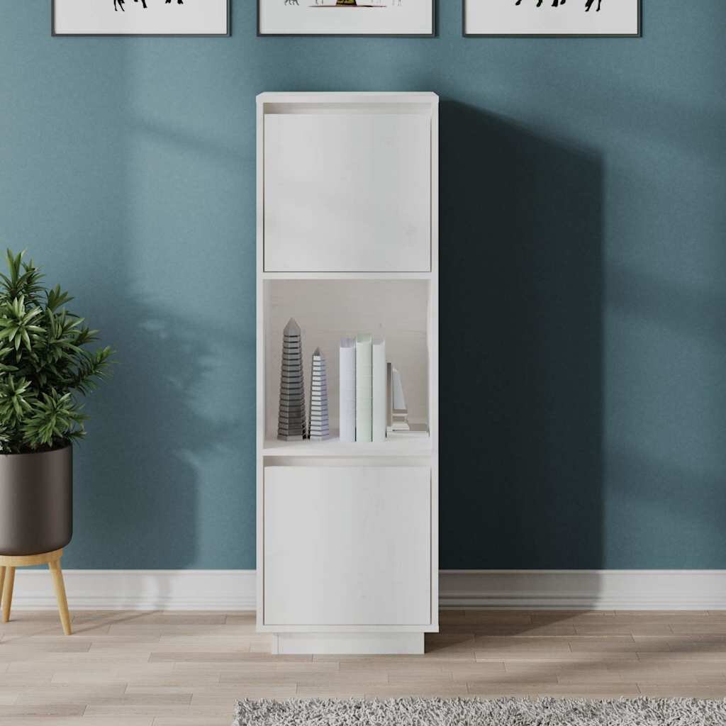 vidaXL Висок шкаф бял 38x35x117 см борово дърво масив