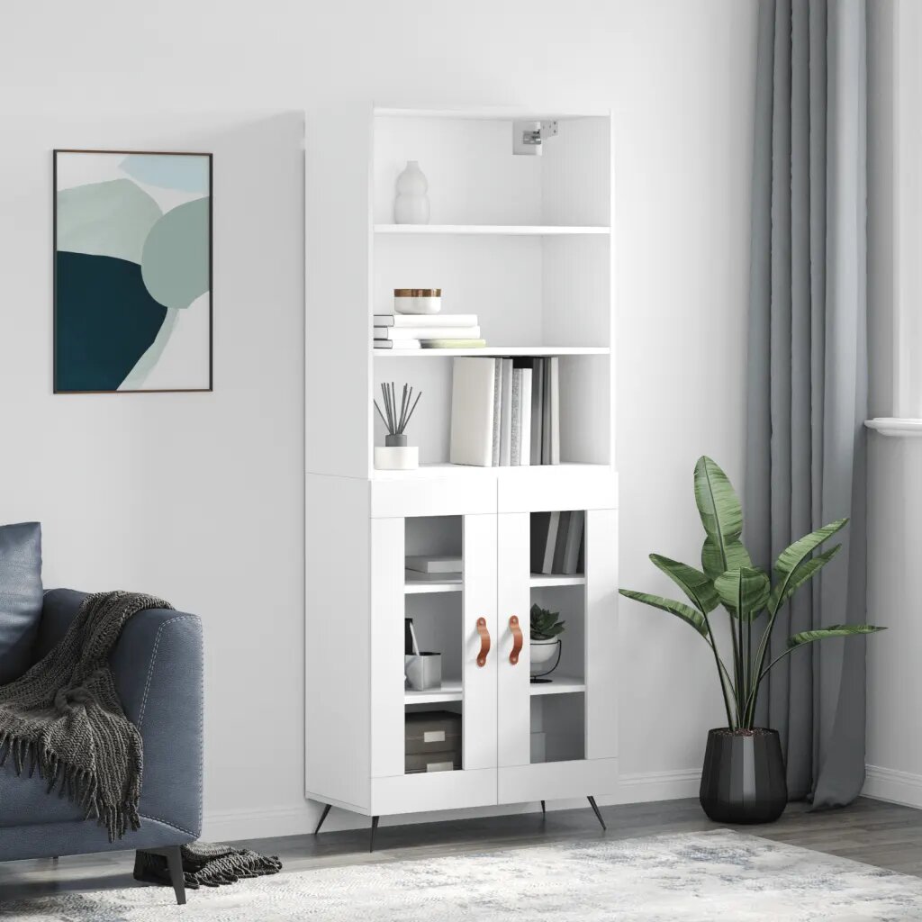 vidaXL Висок шкаф бял 695x34x180 см инженерно дърво