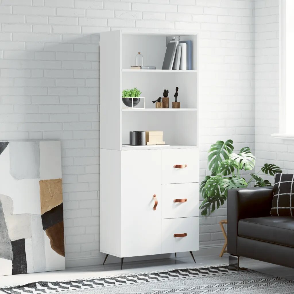 vidaXL Висок шкаф бял 695x34x180 см инженерно дърво