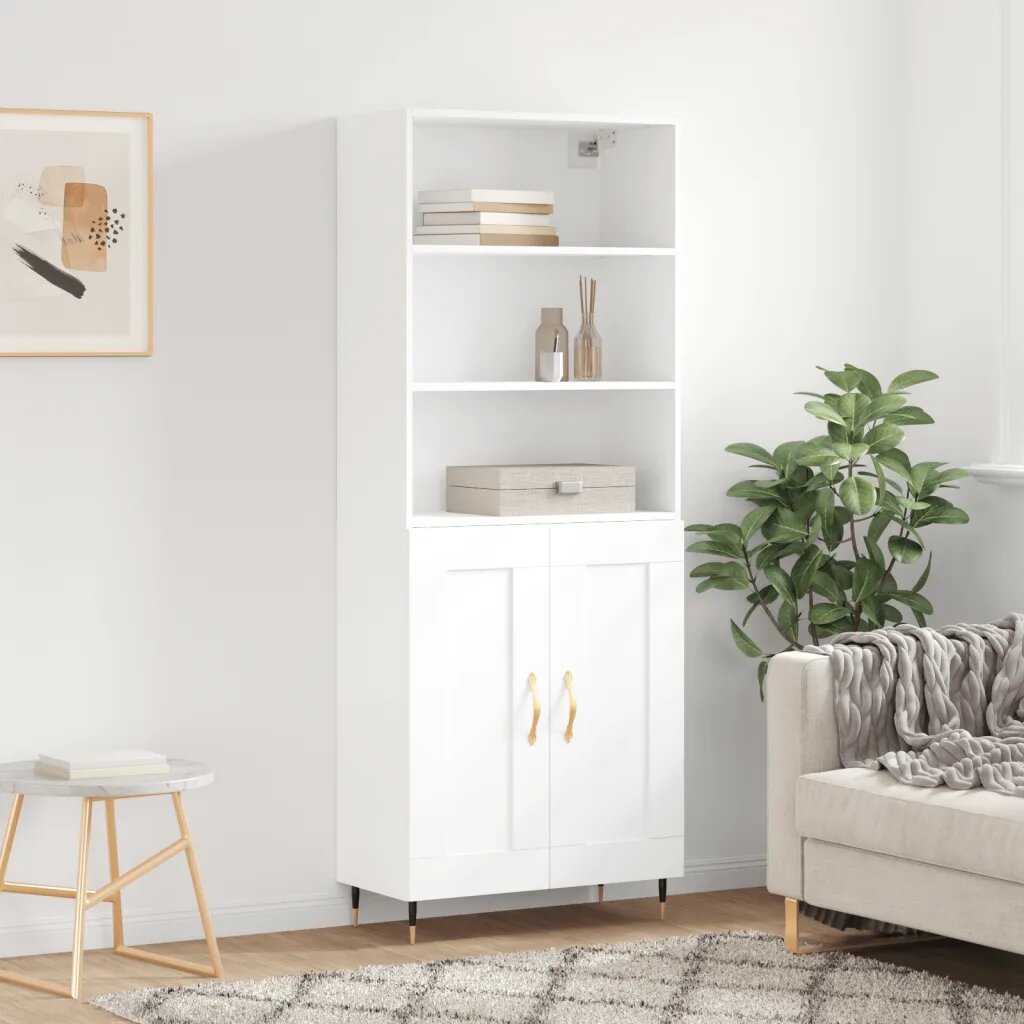 vidaXL Висок шкаф бял 695x34x180 см инженерно дърво