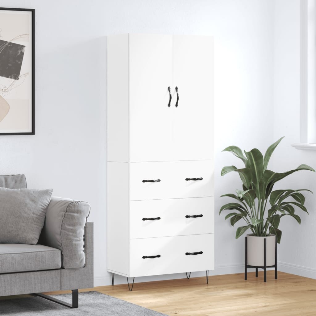 vidaXL Висок шкаф бял 695x34x180 см инженерно дърво