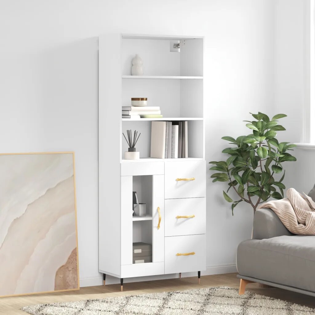 vidaXL Висок шкаф бял 695x34x180 см инженерно дърво
