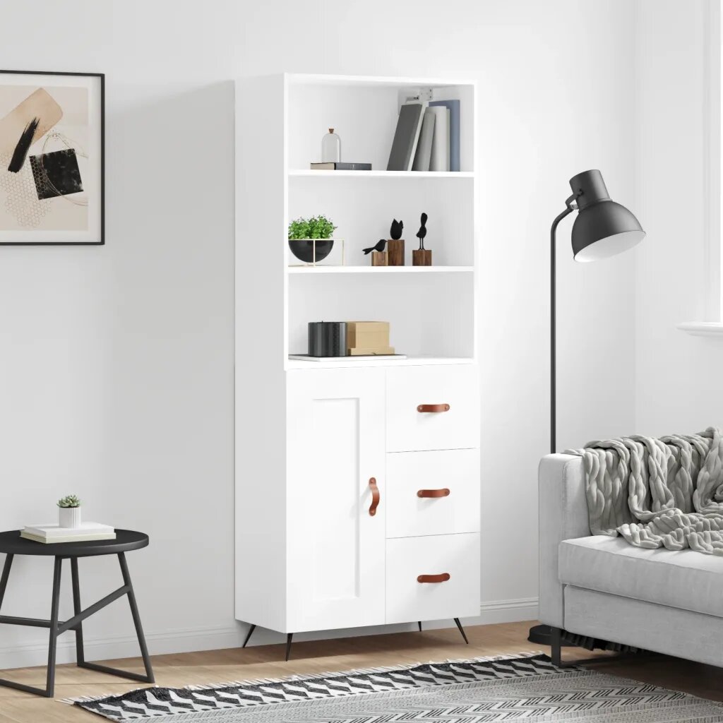 vidaXL Висок шкаф бял 695x34x180 см инженерно дърво