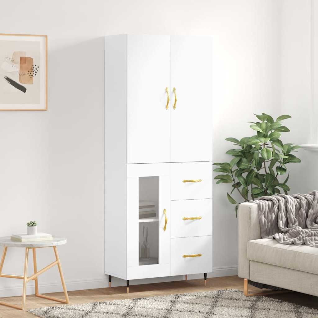 vidaXL Висок шкаф бял 695x34x180 см инженерно дърво