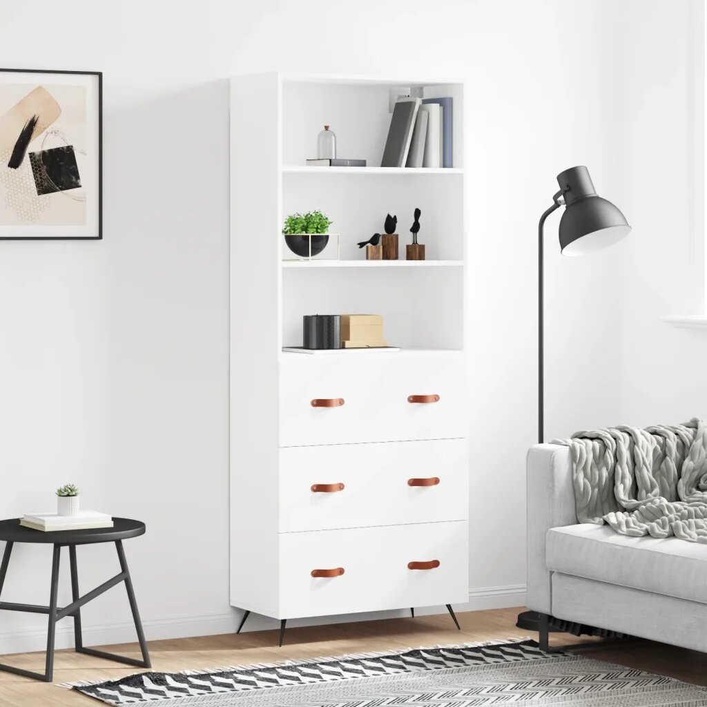 vidaXL Висок шкаф бял 695x34x180 см инженерно дърво