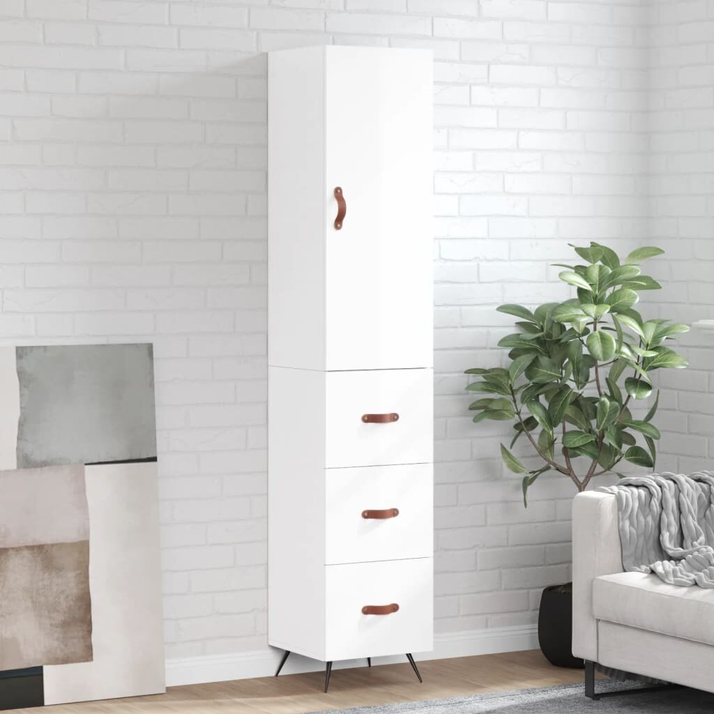 vidaXL Висок шкаф бял гланц 345x34x180 см инженерно дърво