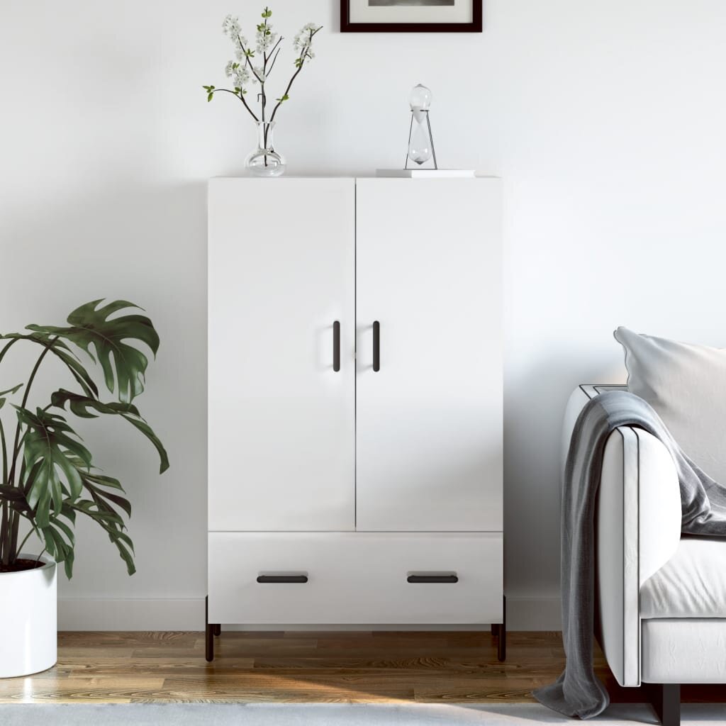 vidaXL Висок шкаф бял гланц 695x31x115 см инженерно дърво