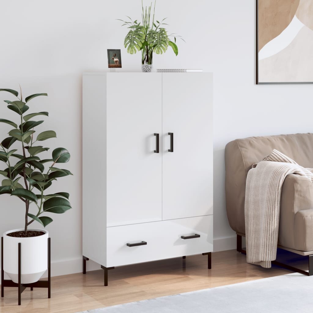 vidaXL Висок шкаф бял гланц 695x31x115 см инженерно дърво