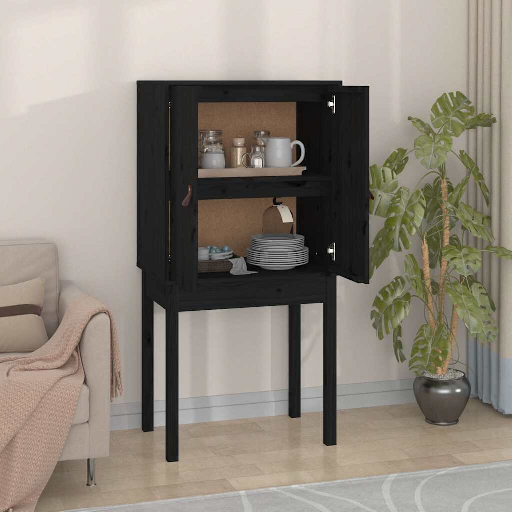vidaXL Висок шкаф черен 60x40x120 см борово дърво масив