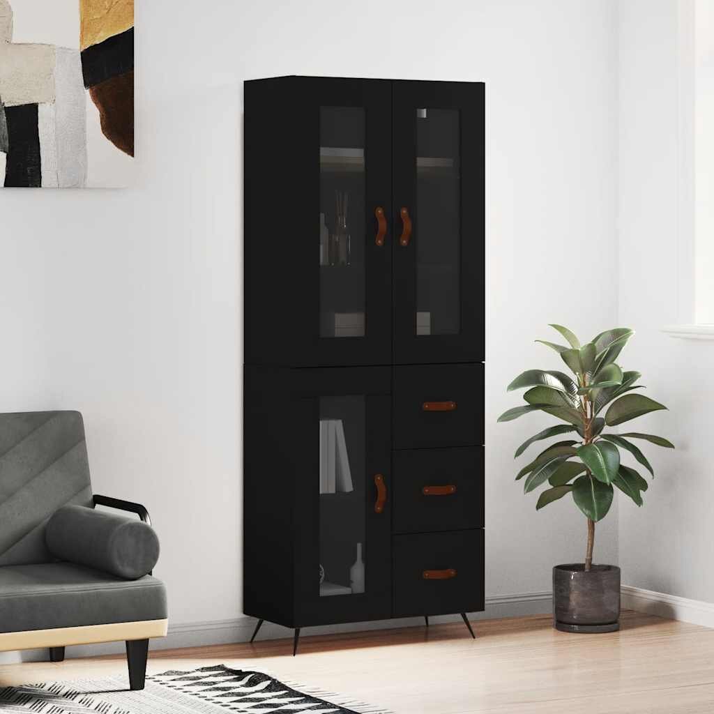 vidaXL Висок шкаф черен 695x34x180 см инженерно дърво