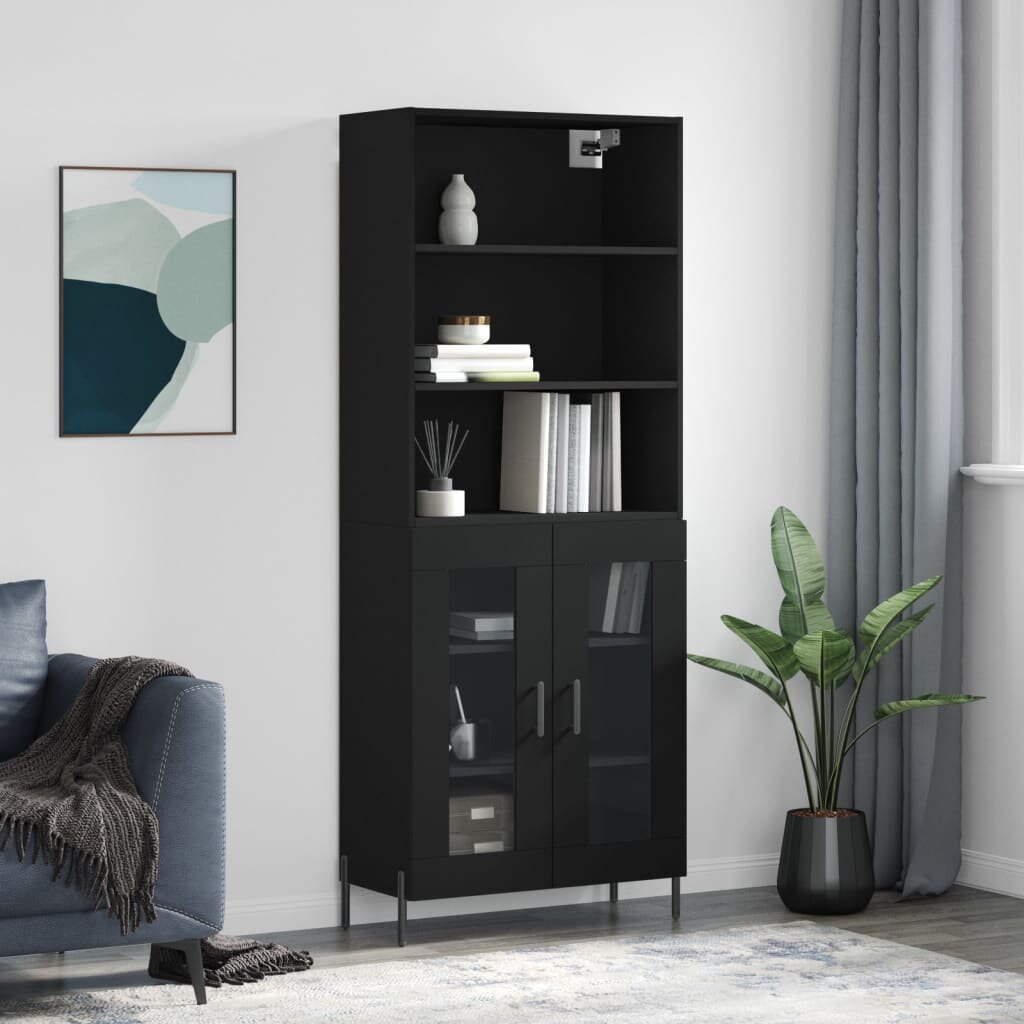 vidaXL Висок шкаф черен 695x34x180 см инженерно дърво