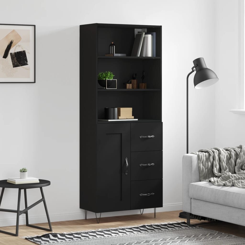vidaXL Висок шкаф черен 695x34x180 см инженерно дърво