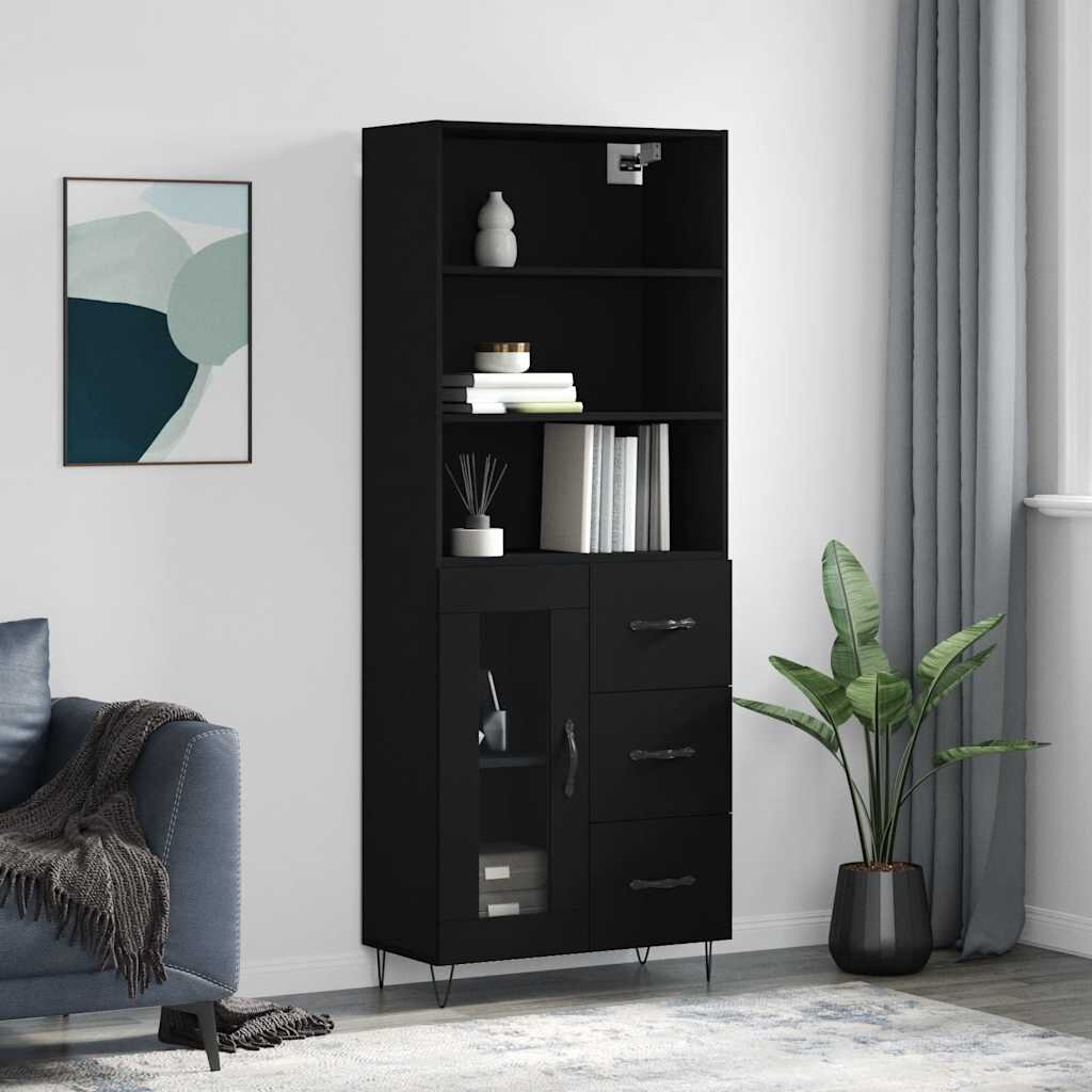 vidaXL Висок шкаф черен 695x34x180 см инженерно дърво