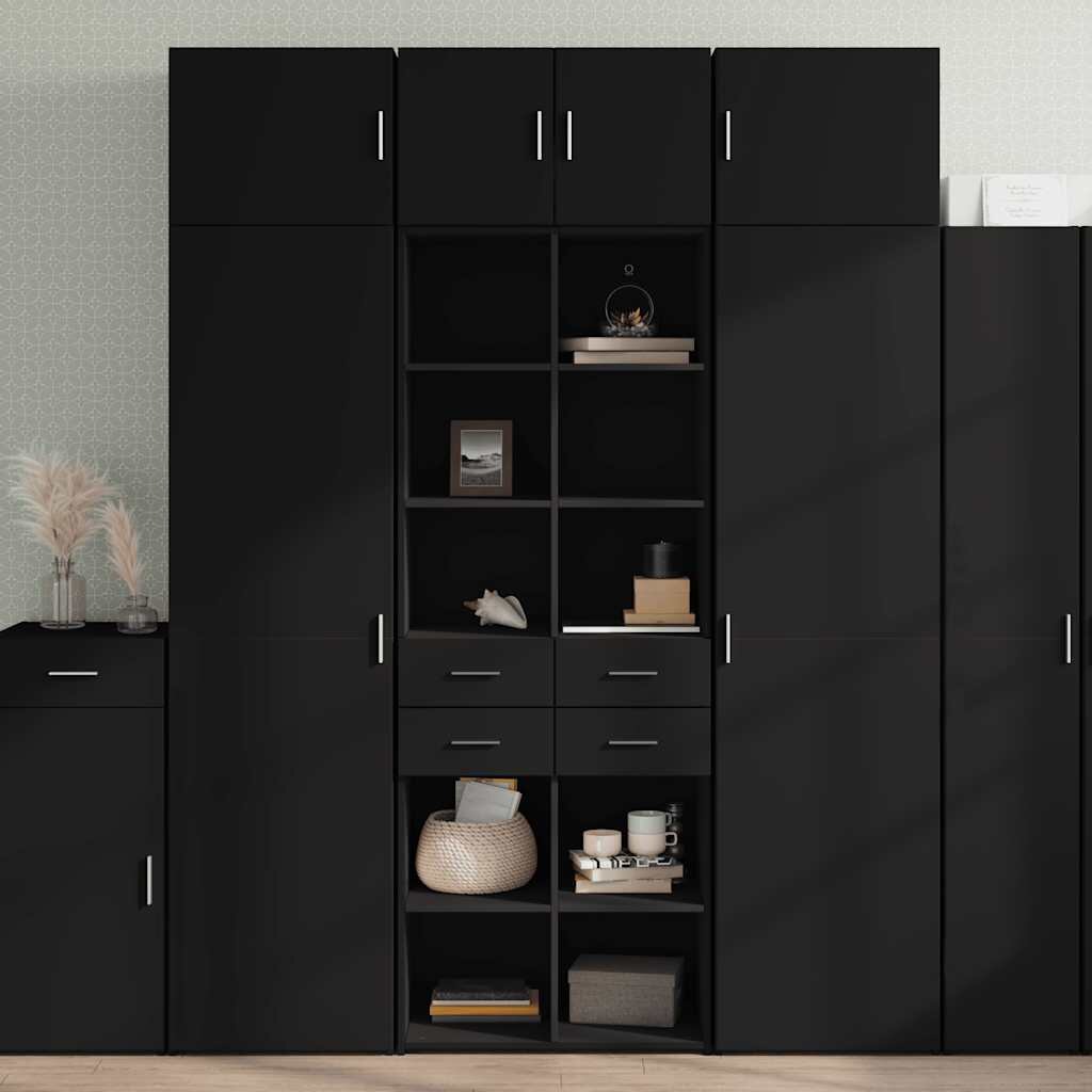 vidaXL Висок шкаф черен 70x425x185 см инженерно дърво