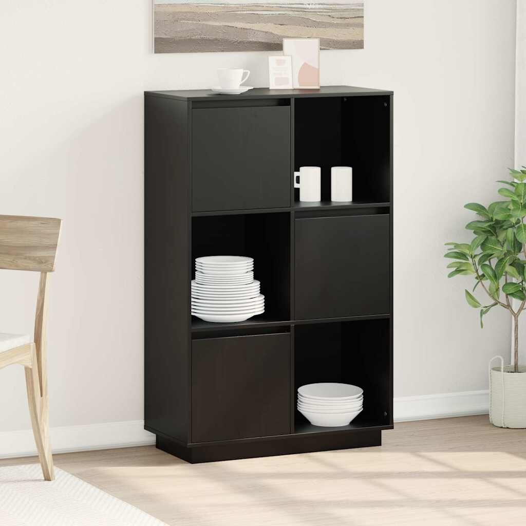 vidaXL Висок шкаф черен 74x35x117 см борово дърво масив