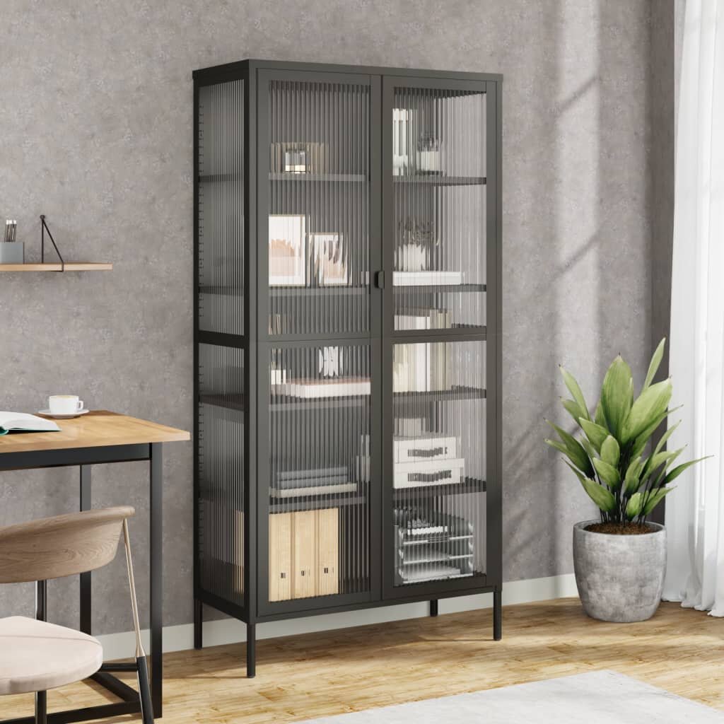 vidaXL Висок шкаф черен 85x40x180 см стъкло и стомана