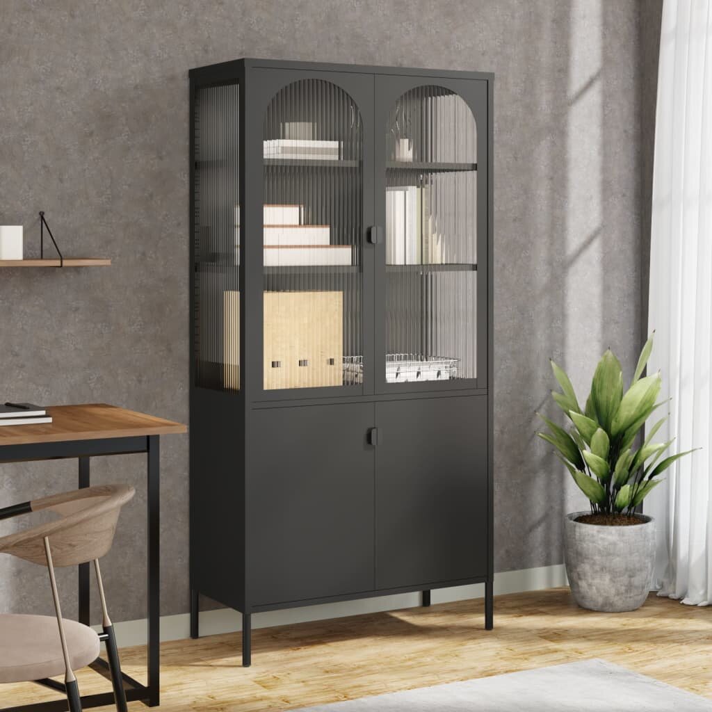 vidaXL Висок шкаф черен 90x40x180 см стъкло и стомана