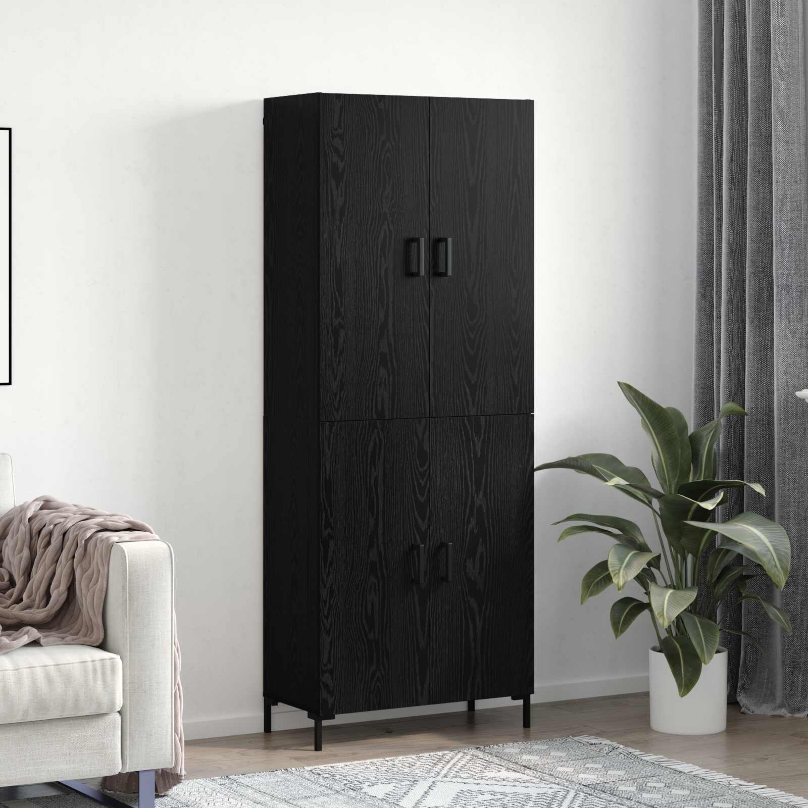 vidaXL Висок шкаф Черен дъб 695 x 34 x 180 см Инженерна дървесина
