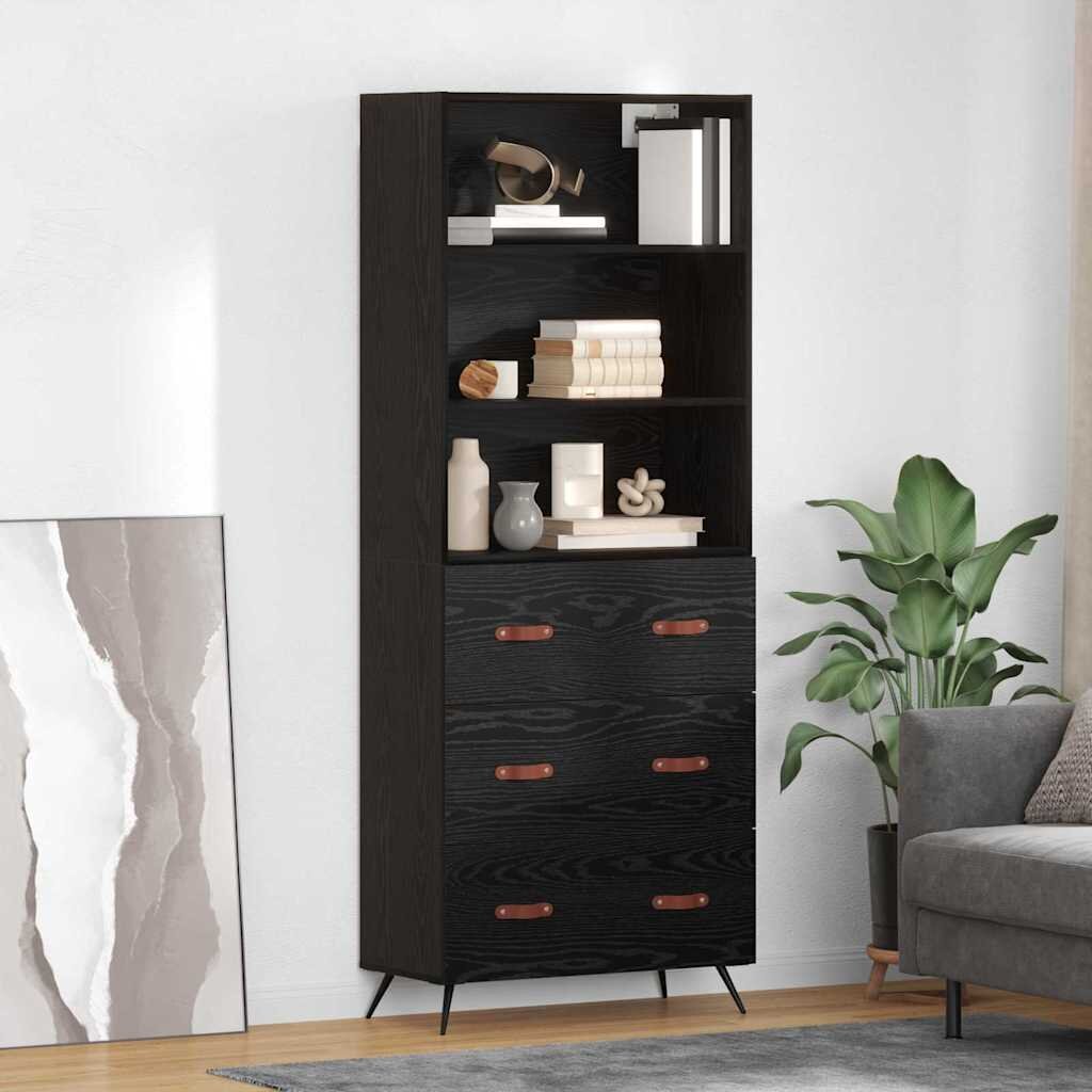 vidaXL Висок шкаф Черен дъб 695 x 34 x 180 см Инженерна дървесина