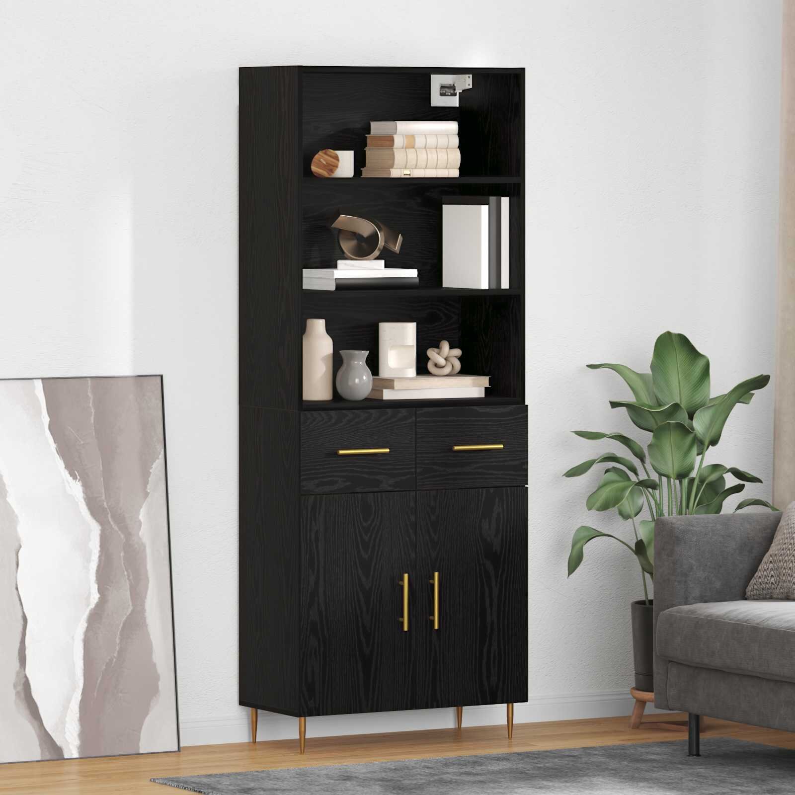 vidaXL Висок шкаф Черния дъб 695 x 34 x 180 см Инженерна дървесина